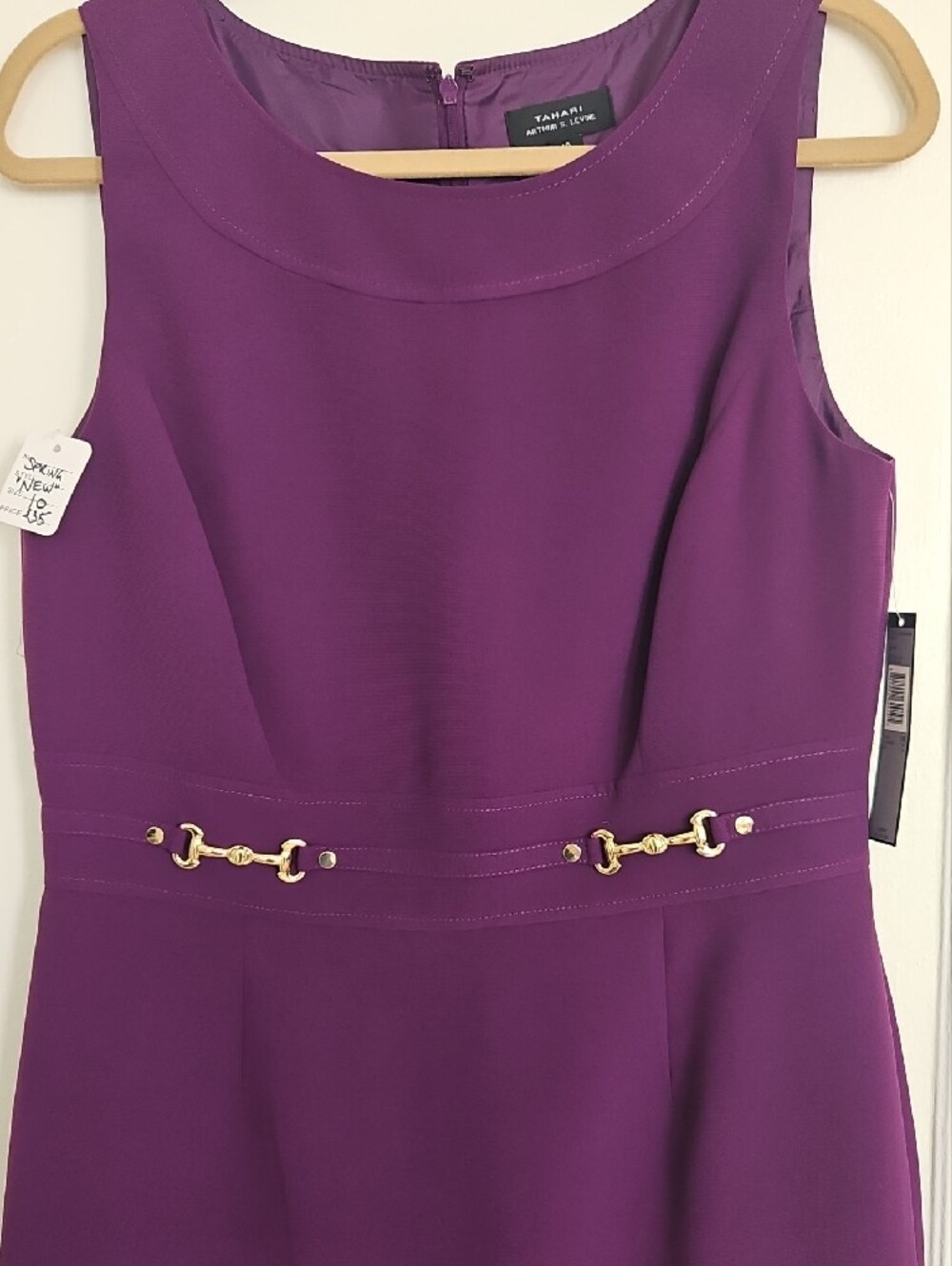 Tahari Sleeveless Purple Midi Dress with Gold Accent